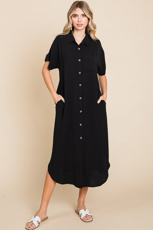 Solid Midi Dress with Pockets
