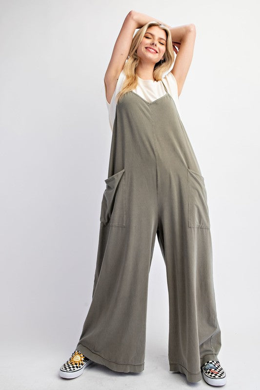 Mineral Washed Cotton Span Jumpsuits