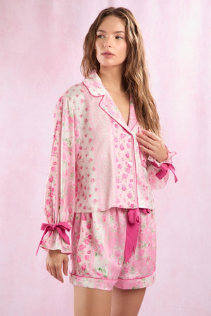 Floral Printed Satin Pajamas Set