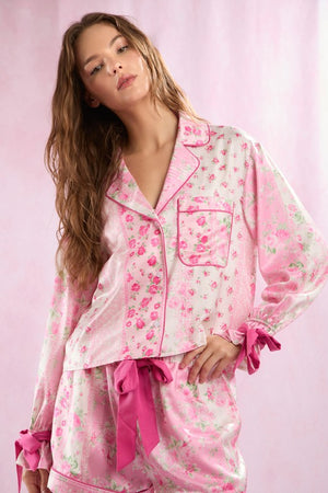 Floral Printed Satin Pajamas Set