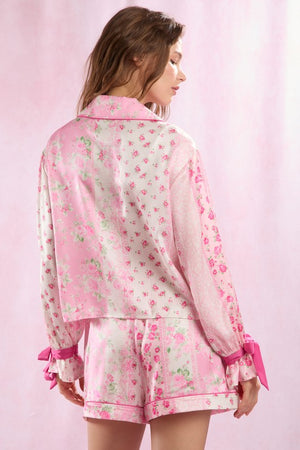 Floral Printed Satin Pajamas Set