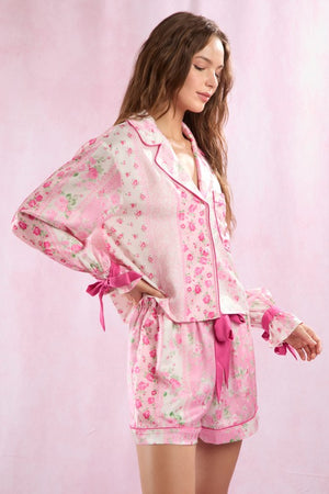 Floral Printed Satin Pajamas Set