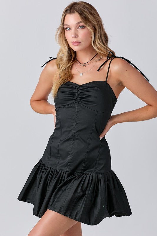 BABY PINK Women's Dresses Sweetheart Neckline Pleated Mini Dress || David's Clothing