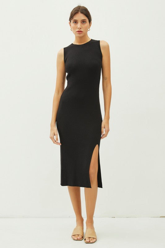 Be Cool LA Women's Dresses BLACK / S/M Leg Slit Bodycon Ribbed Knit Midi Dress || David's Clothing 63734A