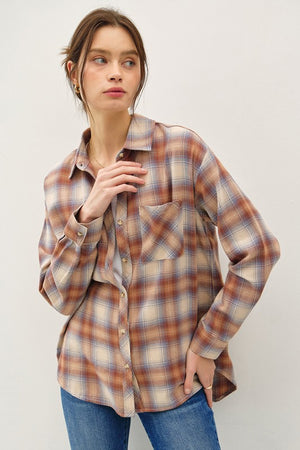 Be Cool LA Women's Top Oversized Cotton Flannel Shirt || David's Clothing