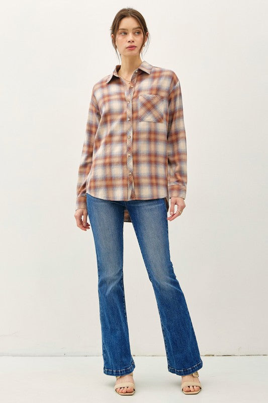 Be Cool LA Women's Top Oversized Cotton Flannel Shirt || David's Clothing