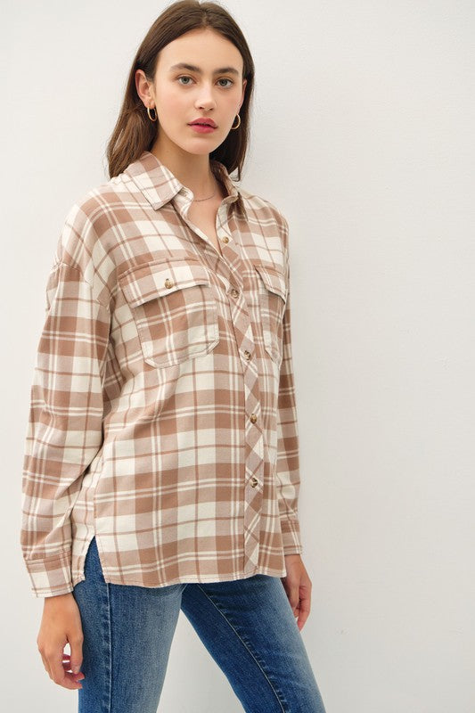 Be Cool LA Women's Top Plaid Flannel Long Sleeve Button Down || David's Clothing