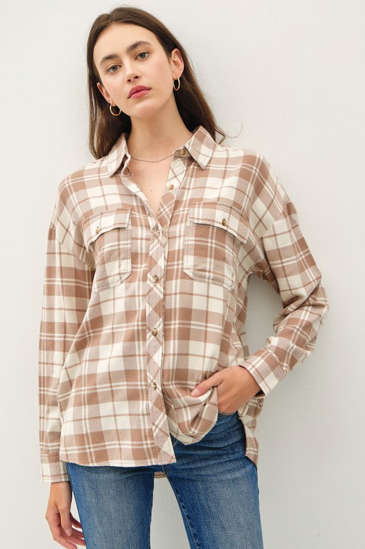 Be Cool LA Women's Top Plaid Flannel Long Sleeve Button Down || David's Clothing