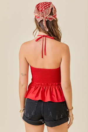 DAY + MOON Women's Dress Ruched Halter Top With Ruffle Hem || David's Clothing