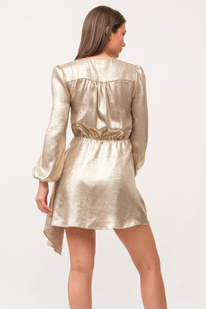 DEAR JOHN DENIM Women's Dresses Dear John Chiara V-Neck Long Sleeve Classic Fit Dress Gold Metallic || David's Clothing