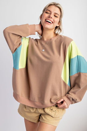 EASEL Women's Sweaters Color Block Terry Knit Pullover || David's Clothing