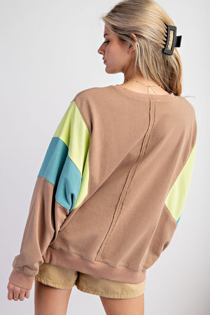 EASEL Women's Sweaters Color Block Terry Knit Pullover || David's Clothing