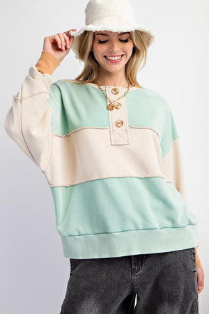 EASEL Women's Sweaters Color Block Terry Knit Pullover || David's Clothing