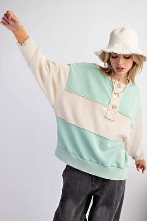 EASEL Women's Sweaters Color Block Terry Knit Pullover || David's Clothing