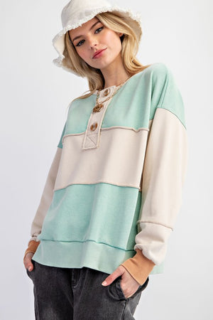 EASEL Women's Sweaters MINT / S Color Block Terry Knit Pullover || David's Clothing ET70899M