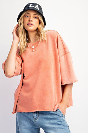 EASEL Women's Top Mineral Washed Terry Knit Boxy Top || David's Clothing