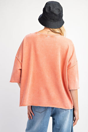 EASEL Women's Top Mineral Washed Terry Knit Boxy Top || David's Clothing