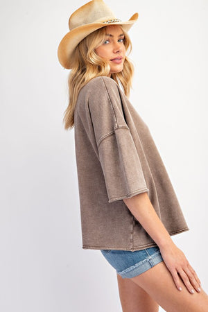 EASEL Women's Top Mineral Washed Terry Knit Boxy Top || David's Clothing