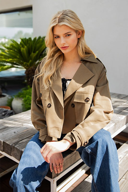 ee:some Women Jackets Cropped Trench Jacket || David's Clothing