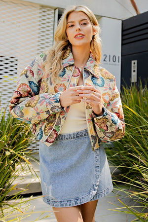 ee:some Women Jackets Retro Floral Printed Cropped Jacket || David's Clothing