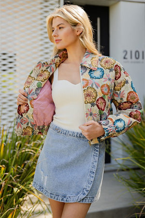 ee:some Women Jackets Retro Floral Printed Cropped Jacket || David's Clothing