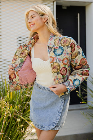 ee:some Women Jackets Retro Floral Printed Cropped Jacket || David's Clothing