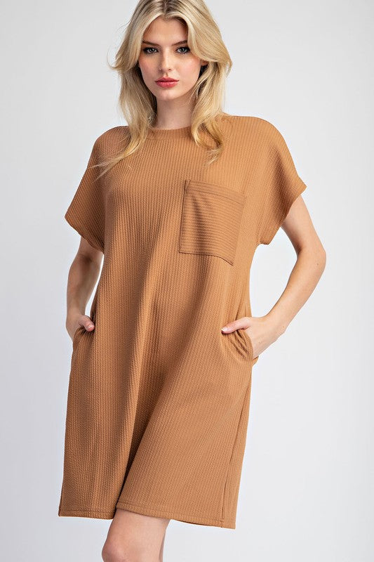ee:some Women's Dresses COCOA / S Textured Mini Dress With Pockets || David's Clothing DK11312