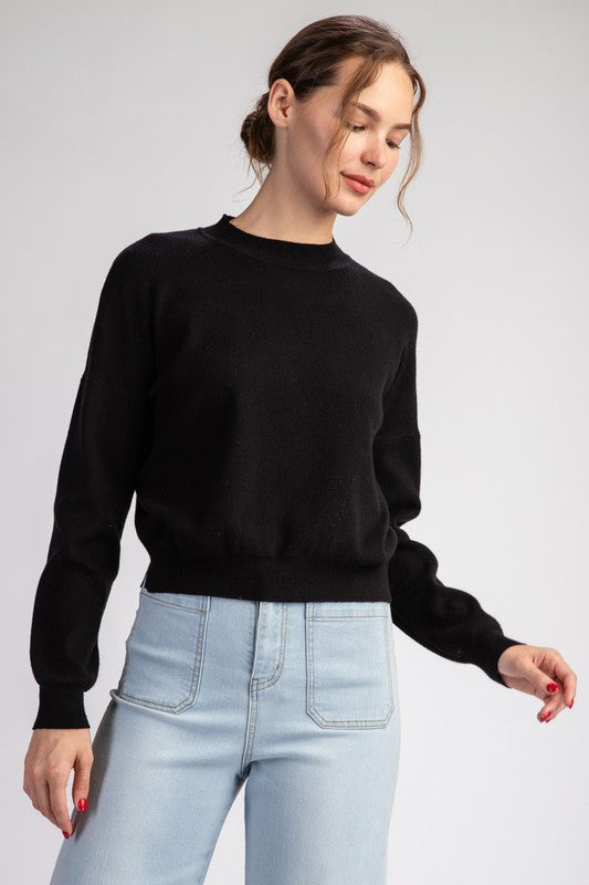 ee:some Women's Sweaters BLACK / S Solid Long Sleeve Sweater Top || David's Clothing SG10326