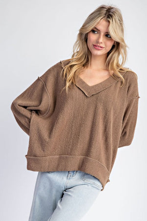 ee:some Women's Sweaters Fuzzy Loose Fit V Neck Long Sleeve Top || David's Clothing