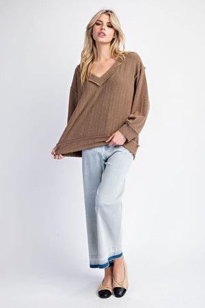 ee:some Women's Sweaters Fuzzy Loose Fit V Neck Long Sleeve Top || David's Clothing