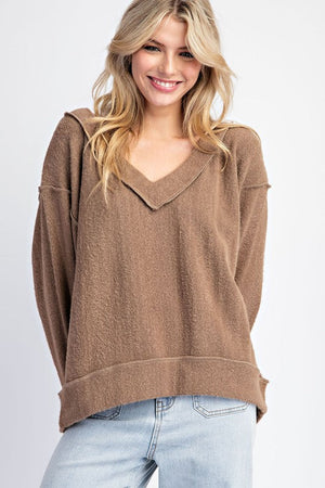 ee:some Women's Sweaters Fuzzy Loose Fit V Neck Long Sleeve Top || David's Clothing