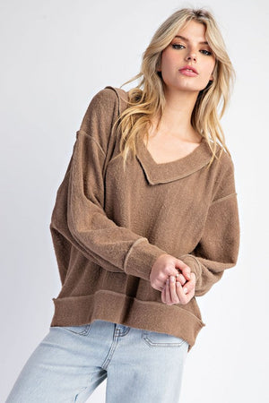 ee:some Women's Sweaters Fuzzy Loose Fit V Neck Long Sleeve Top || David's Clothing