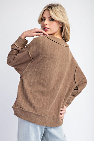 ee:some Women's Sweaters Fuzzy Loose Fit V Neck Long Sleeve Top || David's Clothing