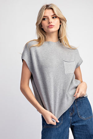 ee:some Women's Sweaters H GREY / S Short Sleeve Sweater Top With Pocket || David's Clothing SK11370