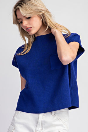 ee:some Women's Sweaters ROYAL / S Short Sleeve Sweater Top With Pocket || David's Clothing SK11370