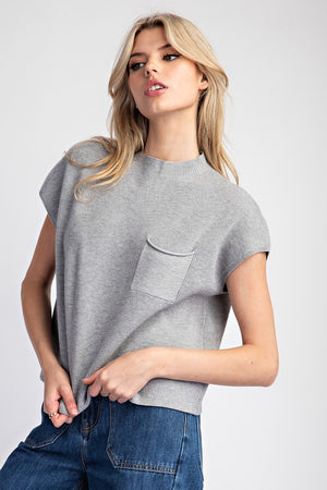 ee:some Women's Sweaters Short Sleeve Sweater Top With Pocket || David's Clothing