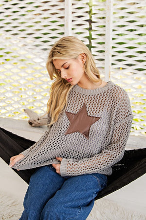 ee:some Women's Sweaters Star Crochet Long Sleeve Sweater || David's Clothing