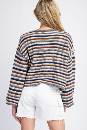 ee:some Women's Sweaters Striped Crochet Knit Long Sleeve Sweater || David's Clothing