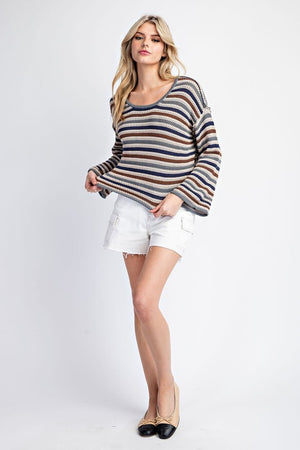 ee:some Women's Sweaters Striped Crochet Knit Long Sleeve Sweater || David's Clothing