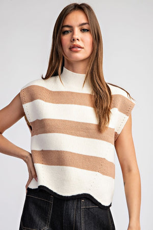 ee:some Women's Sweaters Striped Mock Neck Sleeveless Sweater || David's Clothing