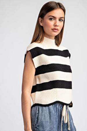 ee:some Women's Sweaters Striped Mock Neck Sleeveless Sweater || David's Clothing