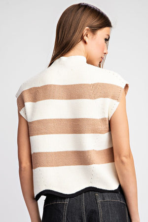 ee:some Women's Sweaters Striped Mock Neck Sleeveless Sweater || David's Clothing