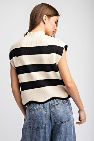 ee:some Women's Sweaters Striped Mock Neck Sleeveless Sweater || David's Clothing