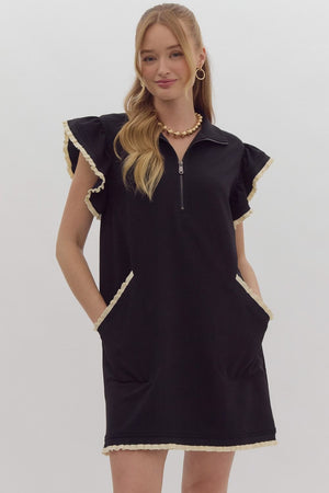 ENTRO INC Women's Dresses BLACK / S Ruffle Trim Dress || David's Clothing D24207