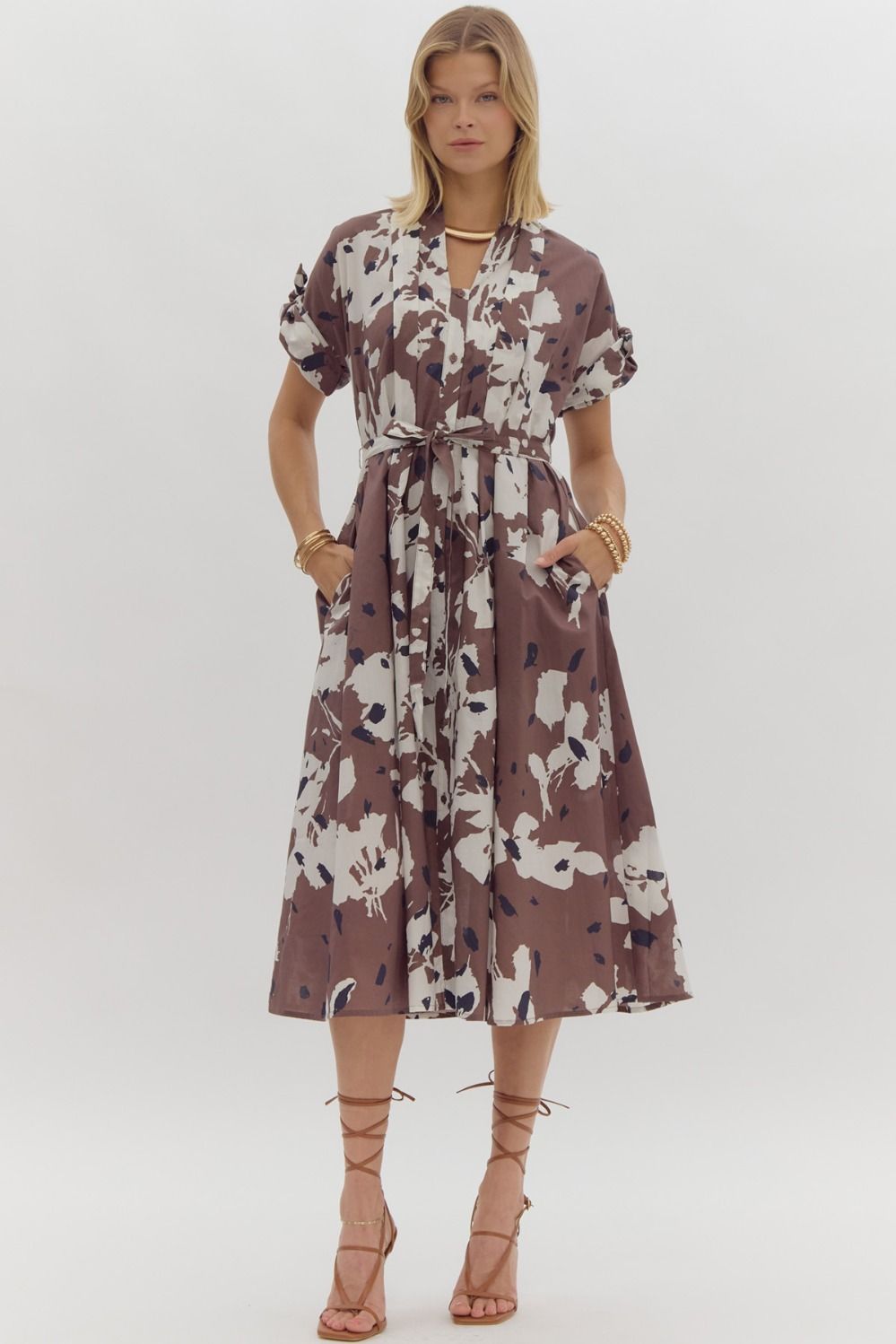 ENTRO INC Women's Dresses Printed Short Sleeve Button Down Midi Dress || David's Clothing