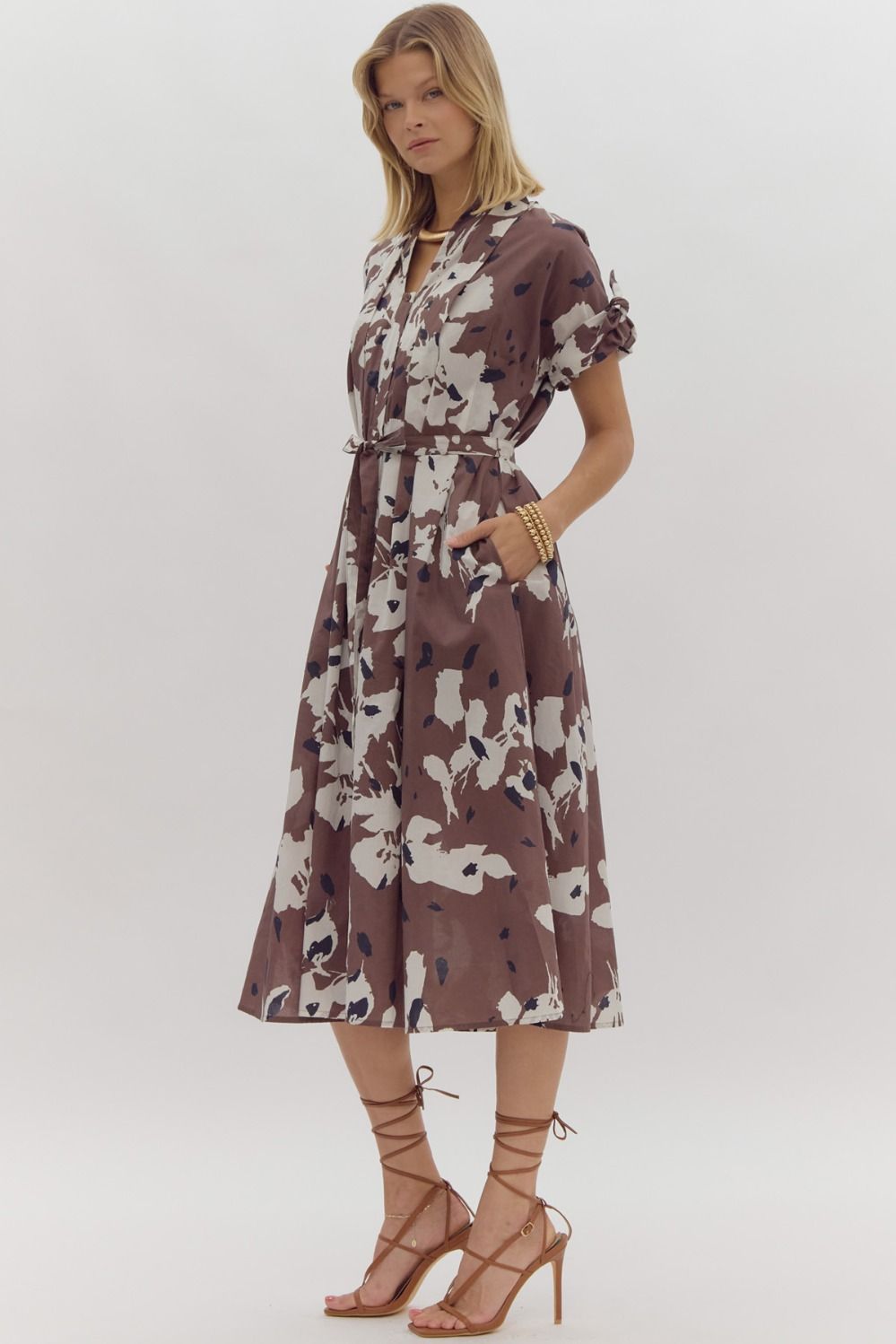 ENTRO INC Women's Dresses Printed Short Sleeve Button Down Midi Dress || David's Clothing