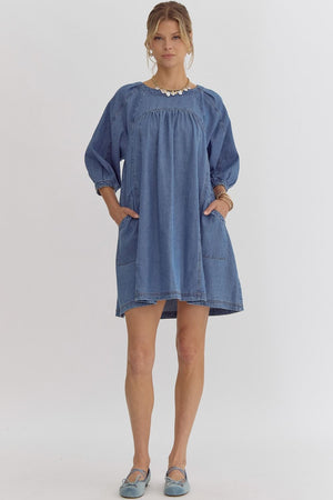 ENTRO INC Women's Dresses Denim Round Mini Dress || David's Clothing