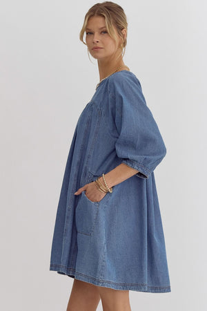 ENTRO INC Women's Dresses Denim Round Mini Dress || David's Clothing