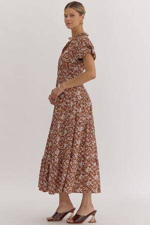 ENTRO INC Women's Dresses Floral Print V-Neck Bubble Sleeve Maxi Dress || David's Clothing