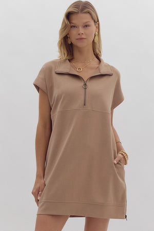 ENTRO INC Women's Dresses MOCHA / S Knit Zip Sweater Dress || David's Clothing D24102